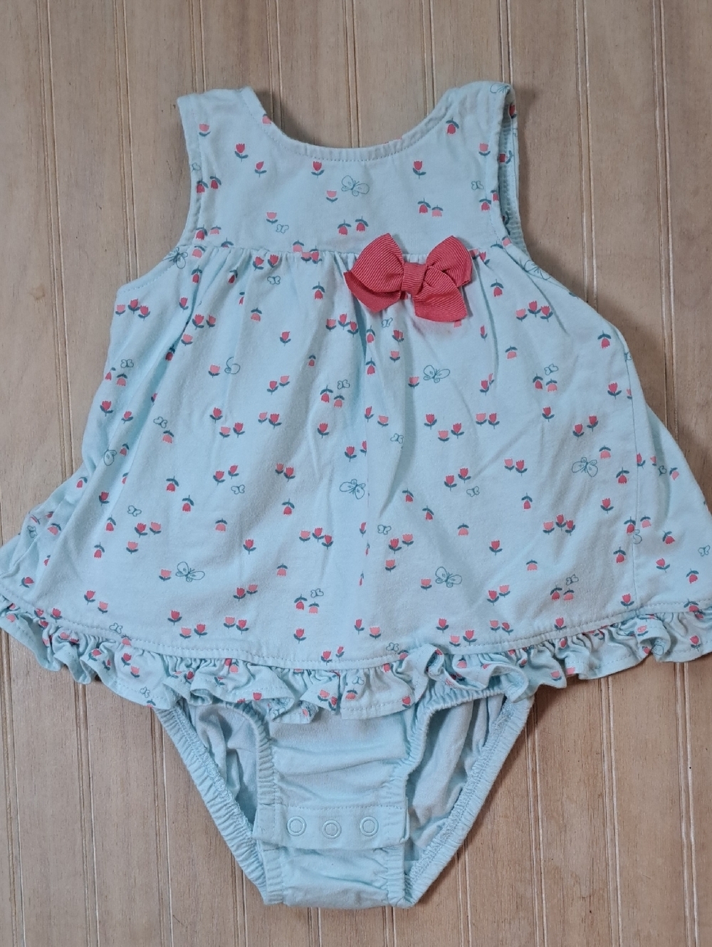 Child of Mine Carter's Floral Ruffle One Piece Romper Dress 6-9M Tulips Bow